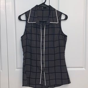C Luce sleeveless plaid navy button up
